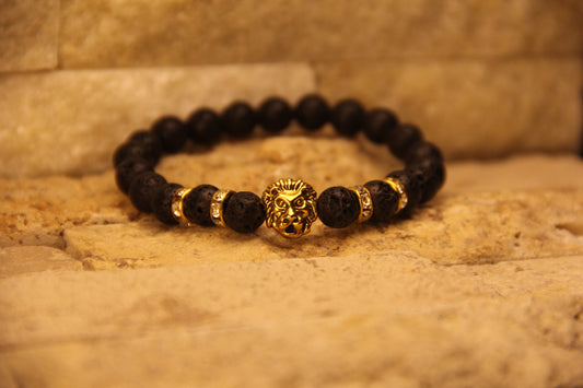 Lion Mens Beaded Bracelet